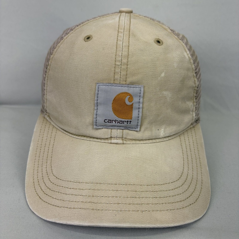 Carhartt Trucker Hat Canvas Mesh Back Mens OSFM Tan Snapback Logo Cap